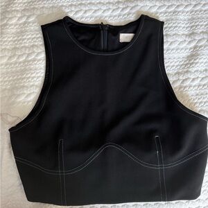 Meshki Black Tank Top with White Stitching